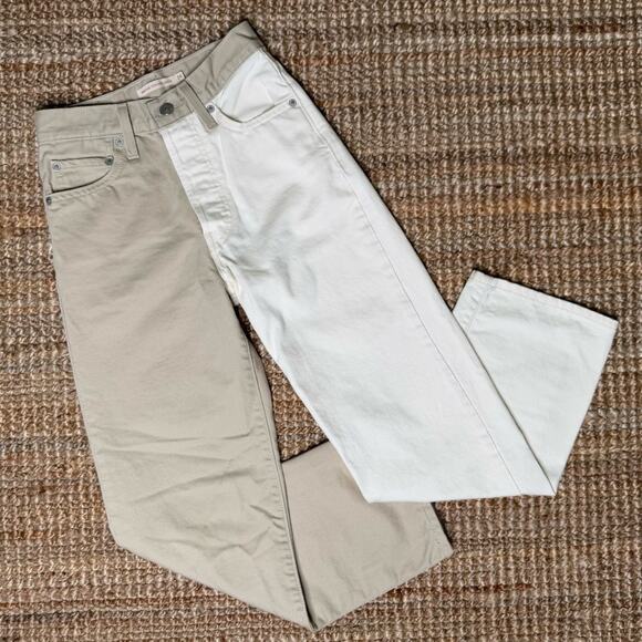 Levi's Women’s Ribcage Straight Ankle Two-toned Cream Tan Jeans Size 24 - Picture 4 of 10